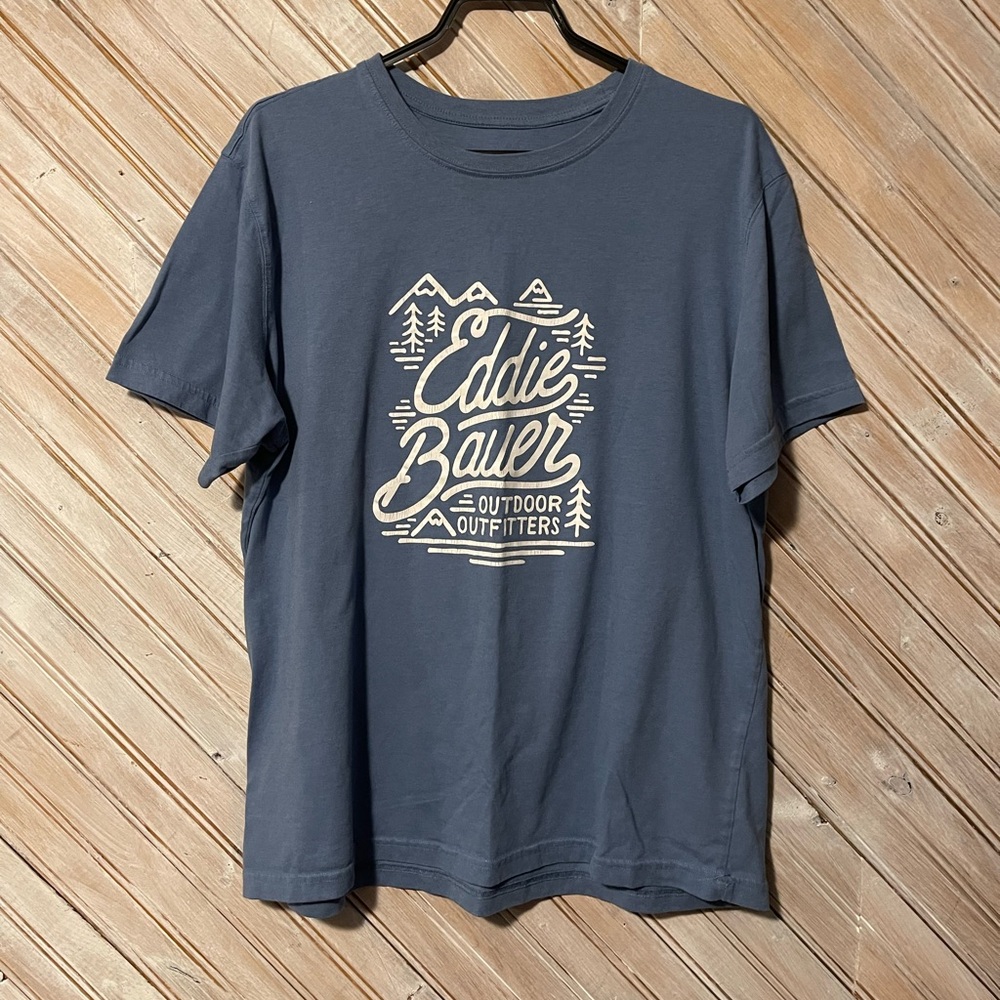 Eddie Bauer blue & white logo outdoor adventure short sleeve T shirt Large